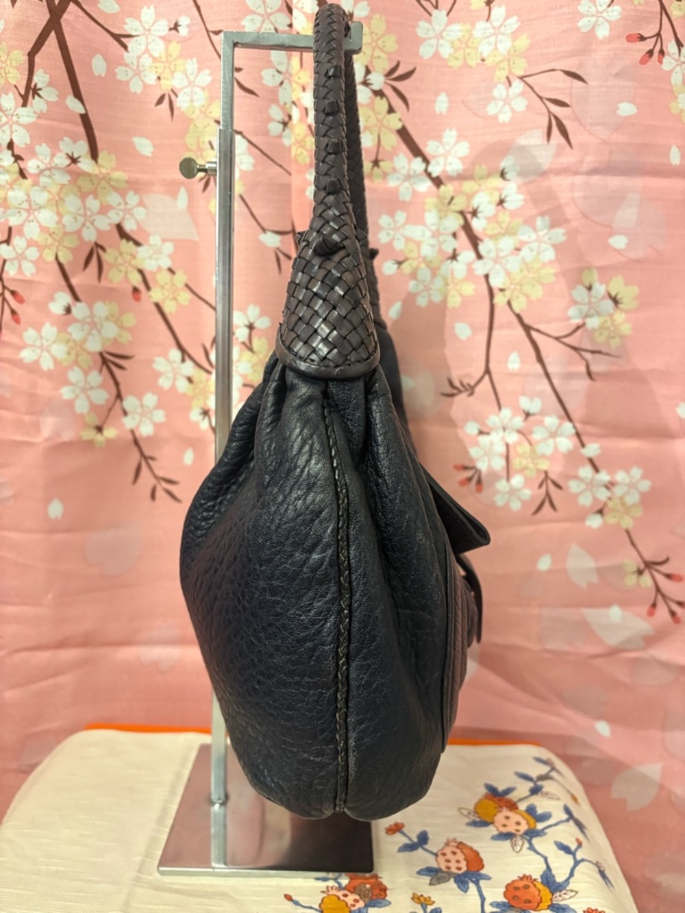 Fendi Spy Hobo Nappa Leather Blueberry Bag Purse Dark Blue - Picture 2 of 14